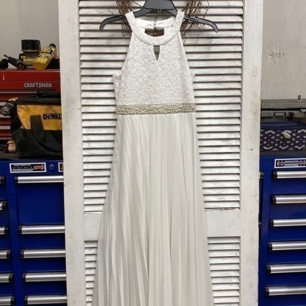 Speechless White Beaded Halter Girls Dress